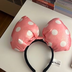 Disney Parks Light Pink Glitter Jumbo Polka Dot Bow Minnie Mouse Headband